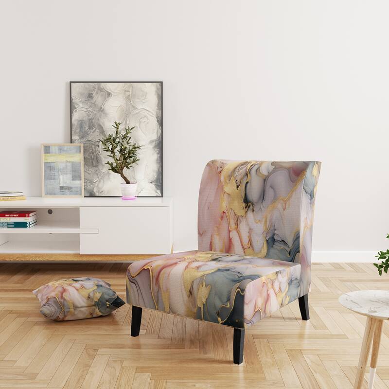 Designart "Segment Layers of Marbled Rock" Upholstered Fractals Accent Chair and Arm Chair - Slipper Chair - Grey & Pink