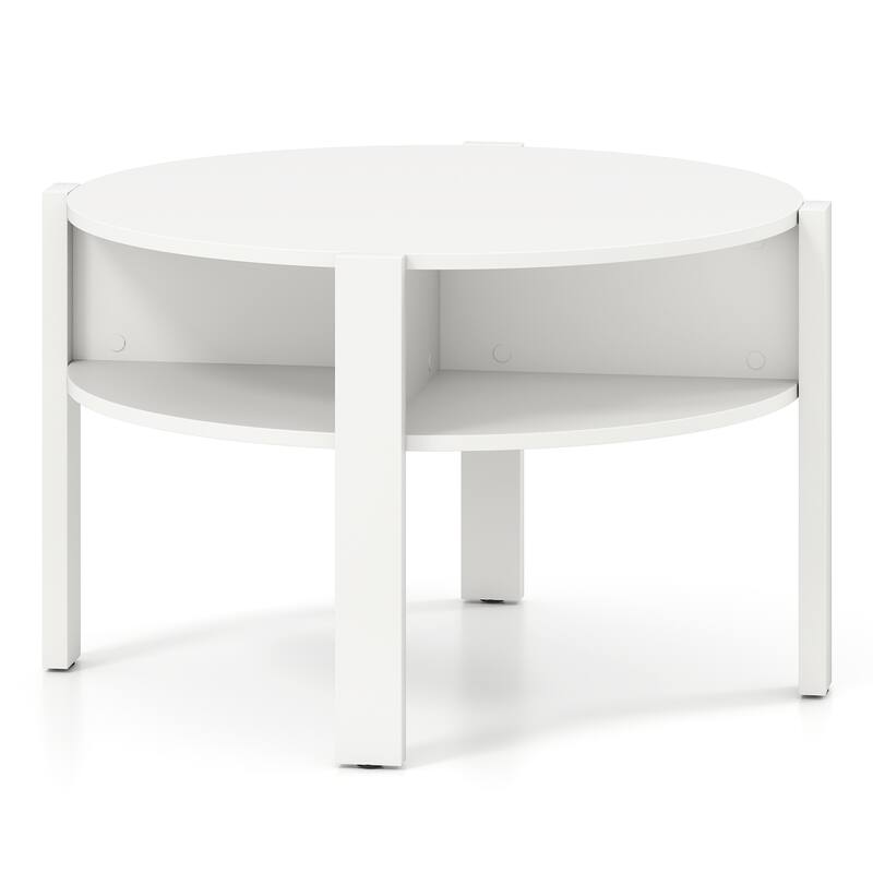 29.5 Inch Compact Round Coffee Table with Side Shelves and Wood Frame Perfect for Living Room Decor - 29.5" x 29.5" x 18"