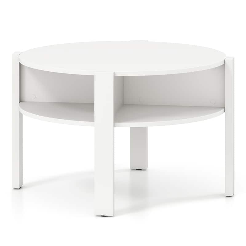 29.5 Inch Compact Round Coffee Table with Side Shelves and Wood Frame Perfect for Living Room Decor - 29.5" x 29.5" x 18"