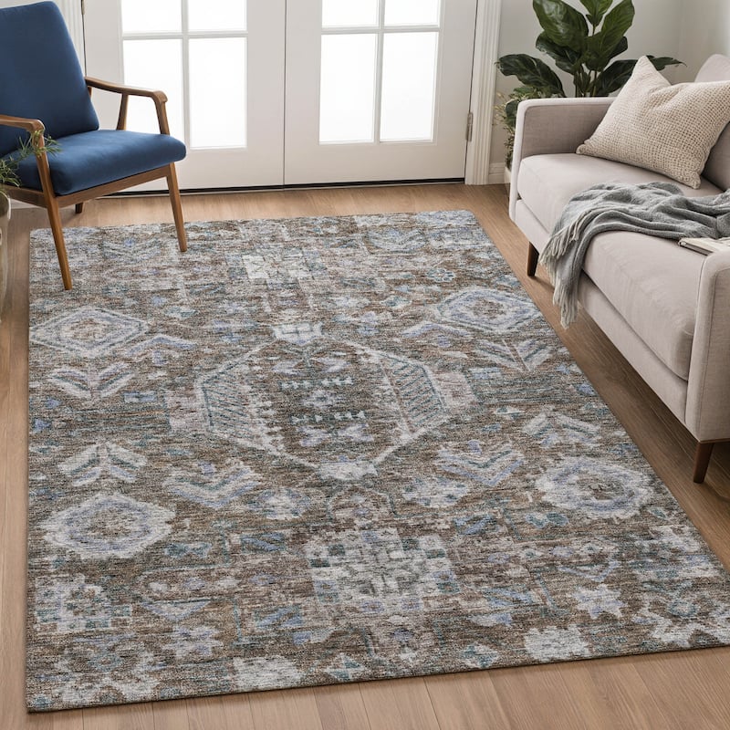 Machine Washable Indoor/ Outdoor Boho Traditional Chantille Rug