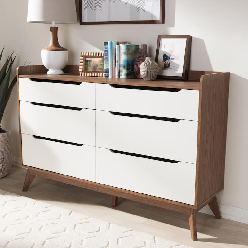 6 Drawer Dresser - White Walnut Storage Chest - Modern Bedroom Furniture - 56" Wide