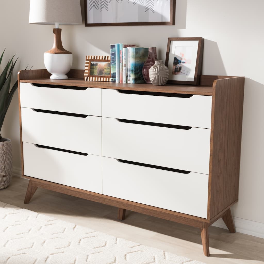 6 Drawer Dresser - White Walnut Storage Chest - Modern Bedroom Furniture - 56" Wide