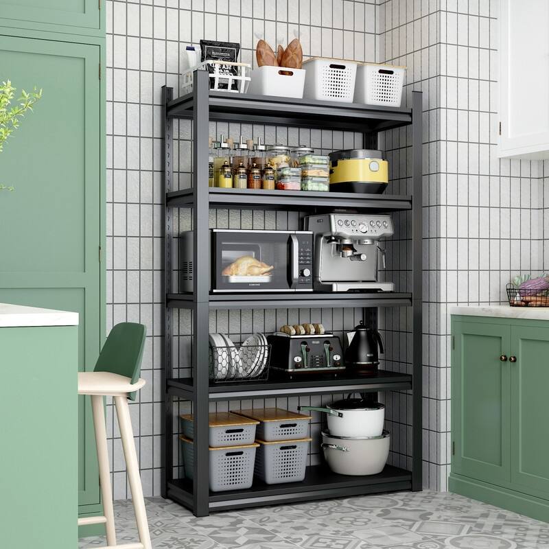 5-Tier Adjustable Heavy Duty Metal Storage Shelves, Black, 72/78"H