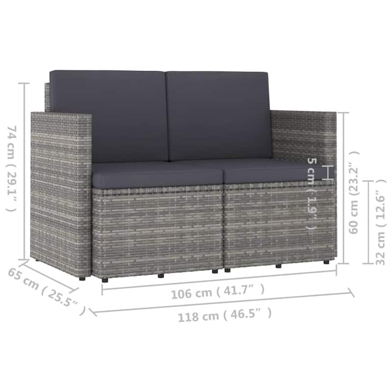 vidaXL 2 Seater Sofa Couch with Cushions Patio Wicker Love Seat PE Rattan
