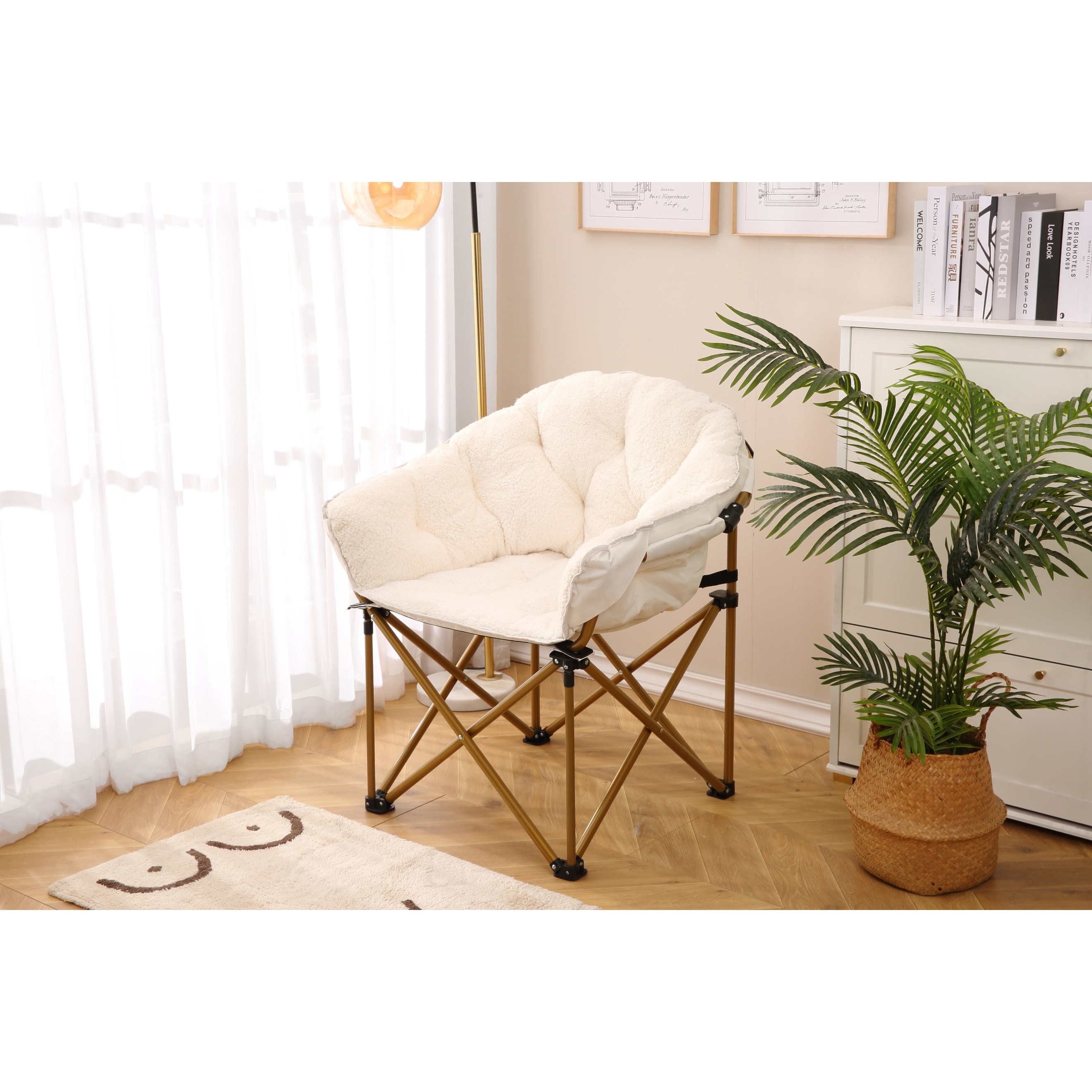 Folding Luxury Plush Moon Camping Chair with Carrying Bag Bed