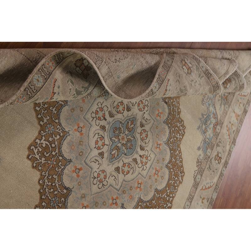 Vintage Medallion Distressed Tabriz Persian Rug Handmade Wool Carpet - 6'6" x 9'6"