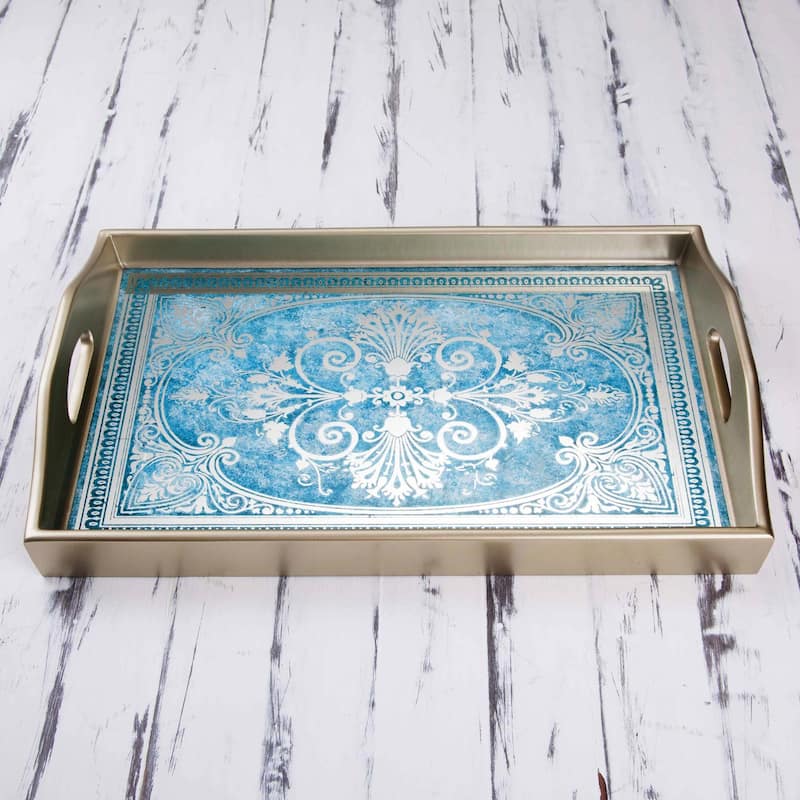 Novica Handmade Floral Marvel In Silver Reverse Painted Glass Tray