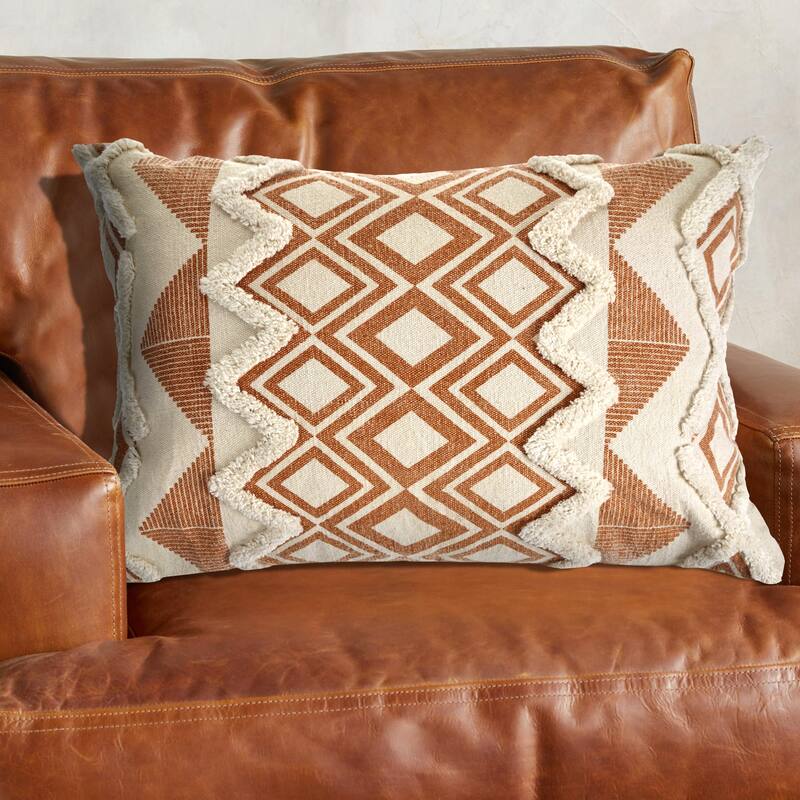 Sevita Curated Nomad Houndsridge Geometric Burnt Orange Throw Pillow