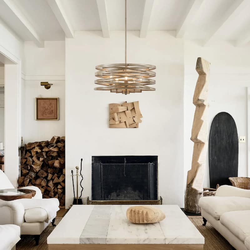Farmhouse 5-Light Metal Drum Shape Pendant Light for Kitchen Island Entryway