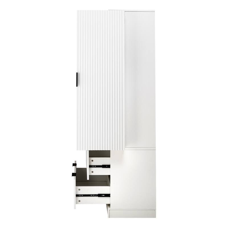 72" Modern Fluted Kitchen Pantry Cabinet with 2 Large Drawers & 8-Door Spice Rack, Freestanding Storage Organizer