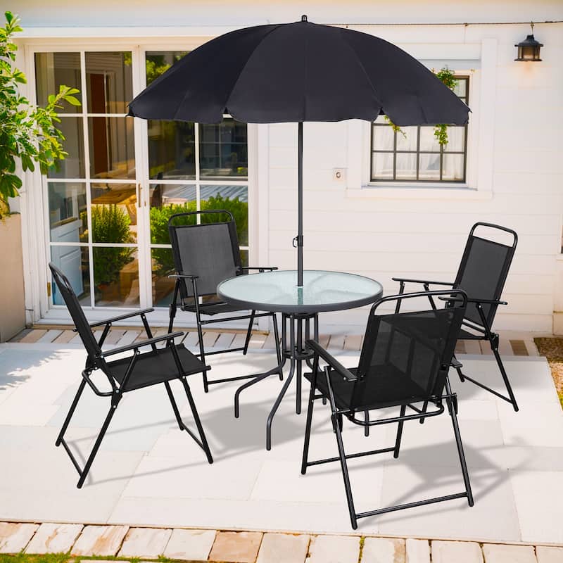 6-Piece Folding Patio Dining Set, Garden Patio Furniture Set with Umbrella