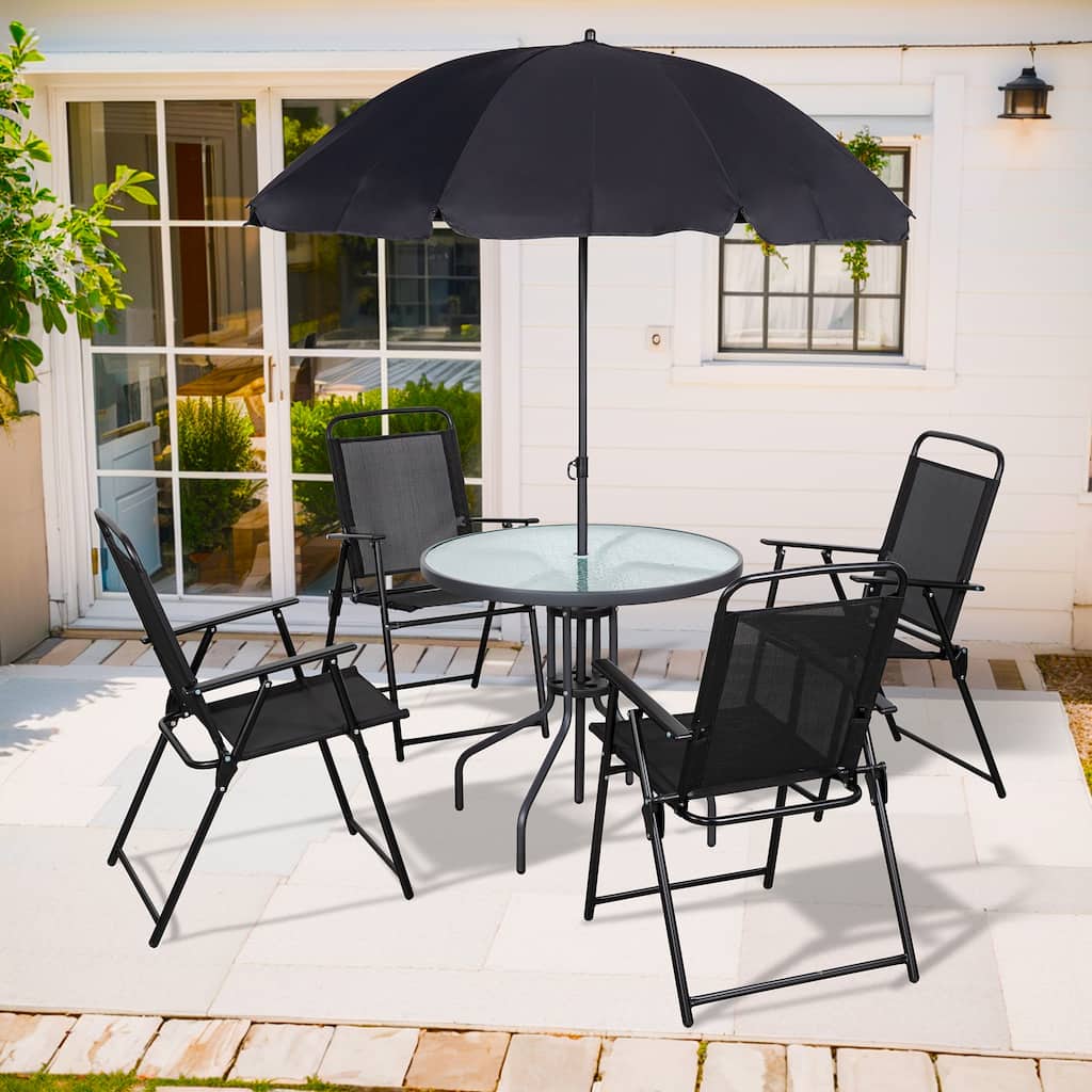 6-Piece Folding Patio Dining Set, Garden Patio Furniture Set with Umbrella