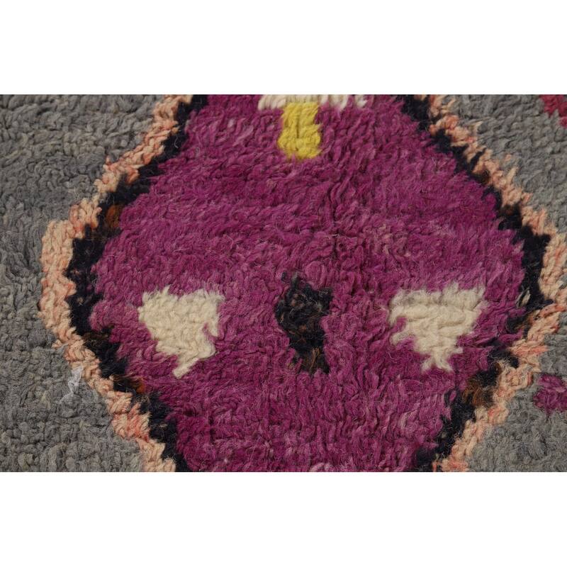 Grey Geometric Plush Moroccan Oriental Rug Hand-Knotted Wool Carpet - 6'1" x 9'5"