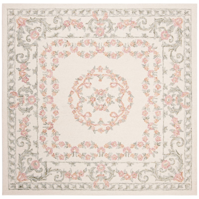 SAFAVIEH Handmade Aubusson Zavastia Traditional Oriental Wool Rug - 4' Square - Ivory/Pink