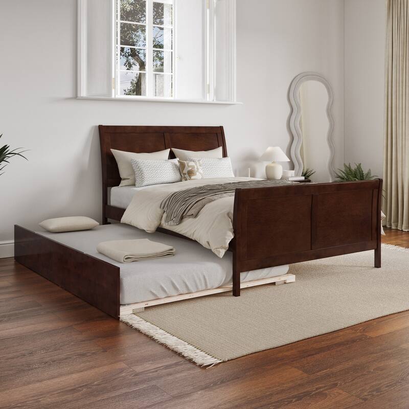 Portland Full Size Platform Bed with Matching Footboard & Trundle - Walnut
