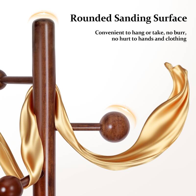 Solid Wood Coat Rack Freestanding Coat Tree Stand with 9 Hooks - 72.4"H x 15.4"W