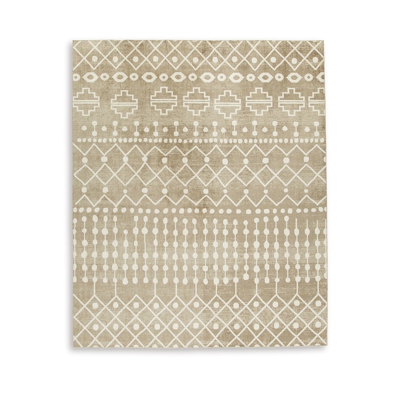 Bunny 8 x 10 Area Rug, Brown Tribal Print, Low Pile Polyester for Busy Area - 8 x 10
