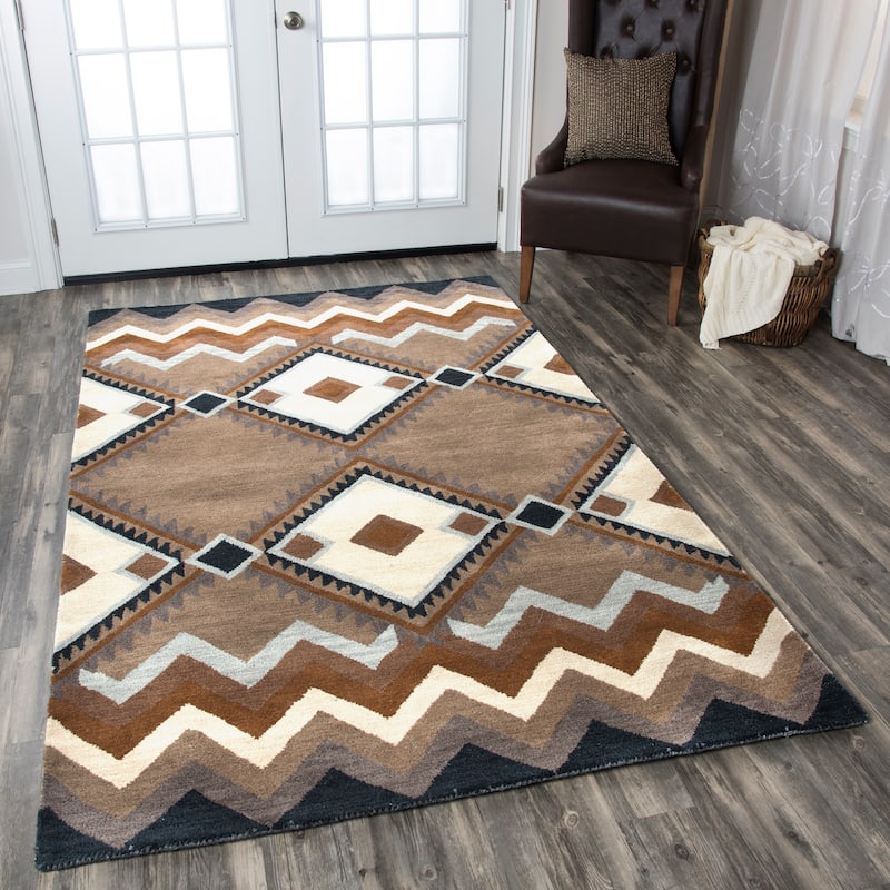 Alora Decor Pueblo Multi-colored Diamond Hand-tufted Wool Rug