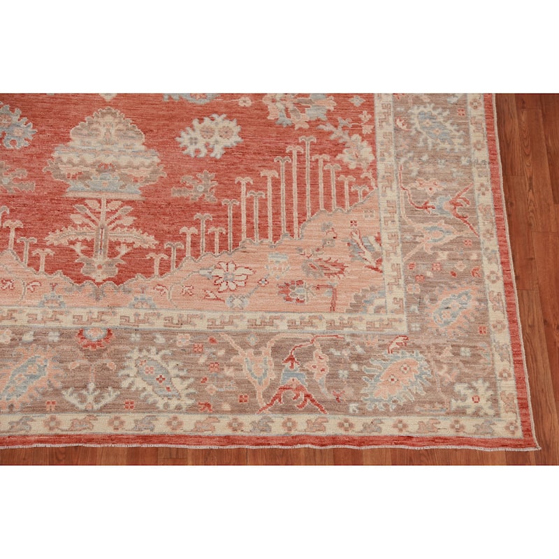 Hand Knotted Oriental 100% Wool Carpet Transitional Geometric Oranges & Rust Oushak Area Rug - 10' 2'' X 8' 4''