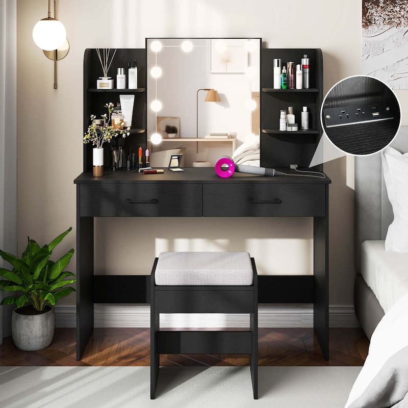 Makeup Vanity Desk Dressing Table & Stool Set w/ Lighted Mirror