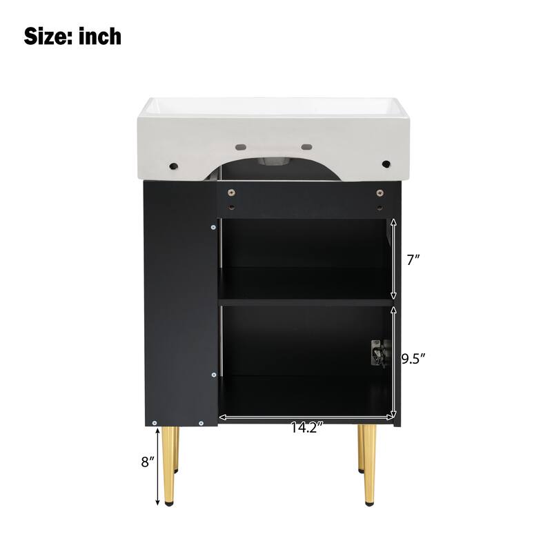 Bathroom Vanity With Combo Cabinet And Single Ceramic Sink, Right Side Storage, 21.6 Inches