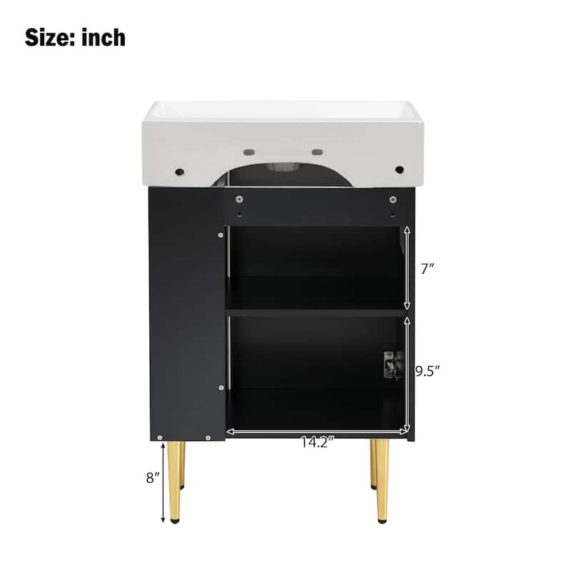 Roomfitters 21.6" Bathroom Vanity with Ceramic Sink, Combo Storage Cabinet with Right Side Organizer