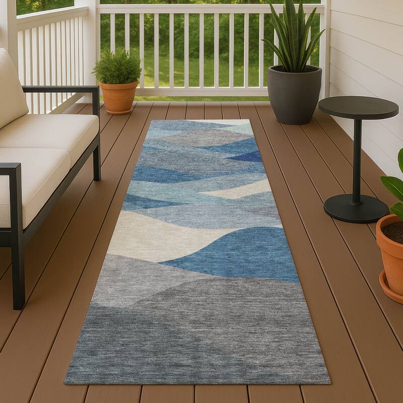 Machine Washable Indoor/ Outdoor Modern Horizon Chantille Rug - Blue - 2'3" x 7'6"