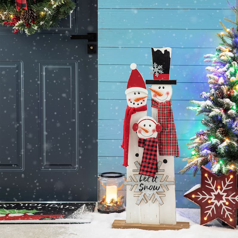 Glitzhome 35.5"H Christmas Wooden Gnome Family Porch Decor