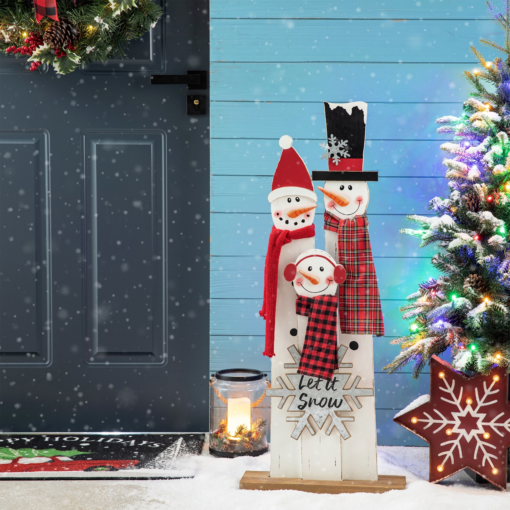 Glitzhome 35.5"H Christmas Wooden Gnome Family Porch Decor