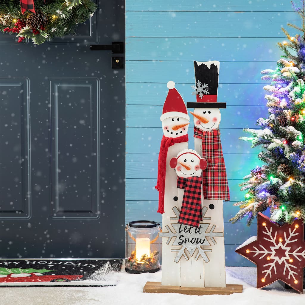 Glitzhome 35.5"H Christmas Wooden Gnome Family Porch Decor