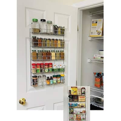 Evelots Spice Rack-5 Shelves-Wall/Door Mount-No Rust-Easy Clean-Up to 40 Bottles - Set of 1