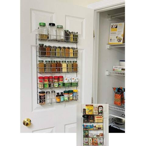 Evelots Spice Rack-5 Shelves-Wall/Door Mount-No Rust-Easy Clean-Up to 40 Bottles - Set of 1