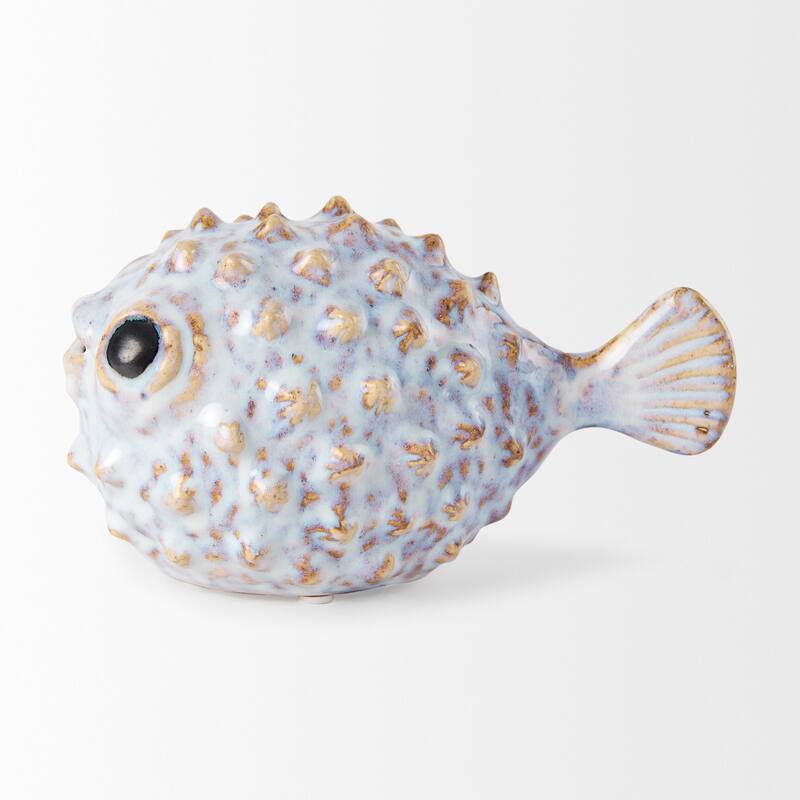 Spike I (Small) Off-White Ceramic Puffer Fish - Small