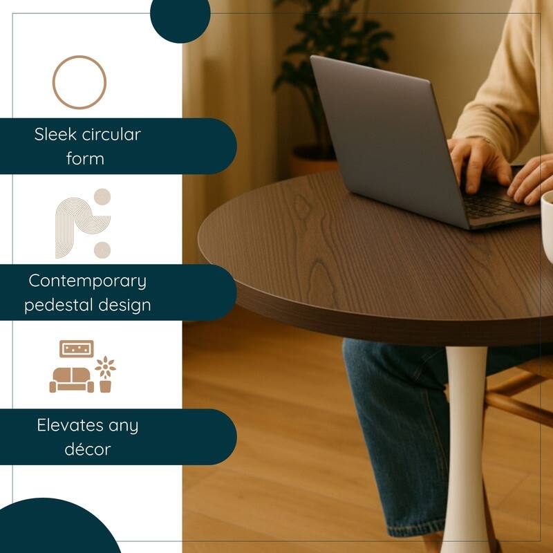 Bristol 36" Round Dining Table for 4 with MDF Top and Modern White Iron Base for Kitchen & Dining Room