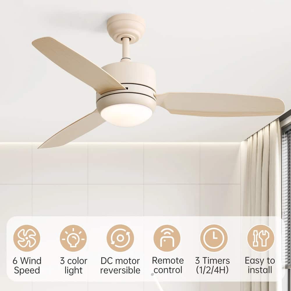 46" Indoor Ceiling Fan with Dimmable Led Light and Remote Control, 6 Speeds DC Motor