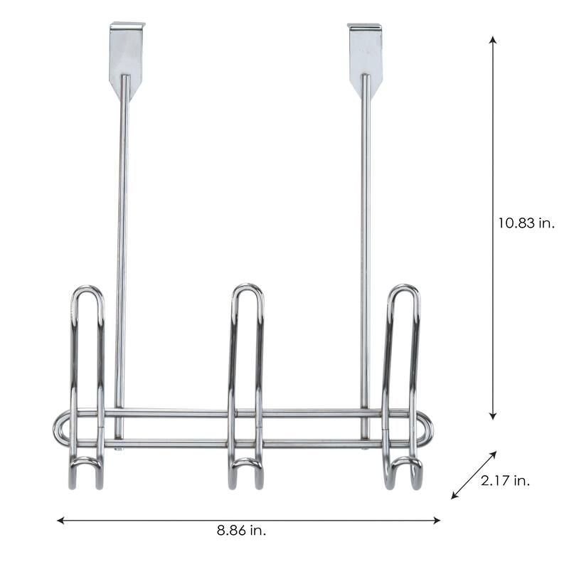 Simplify 6 Hook Compact Over the Door Hooks in Chrome - 9" x 4.5" x 11"