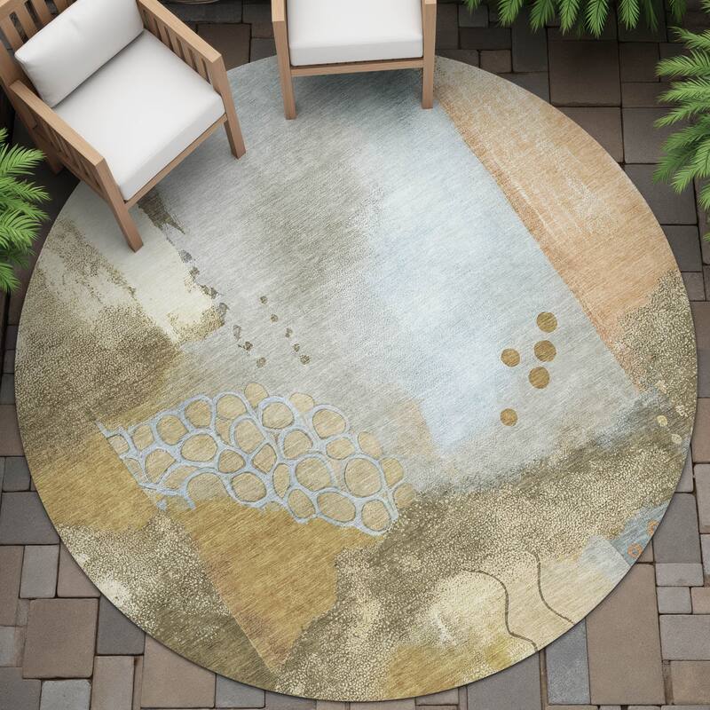 Machine Washable Indoor/Outdoor Modern Abstract Chantille Rug - Brown - 8' x 8'