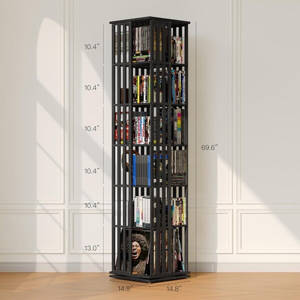 CD＆DVDラック　6段　BK Rotating Bamboo CD/DVD Shelf - 6-Tier Compact Media Storage, Space