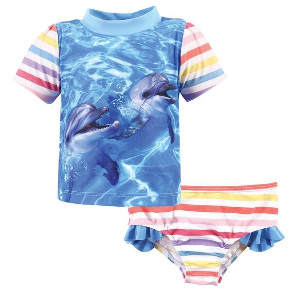 slide 1 of 1, Hudson Baby Infant Girl Swim Rashguard Set, Girl Dolphin 12-18 Months - Girl Dolphin