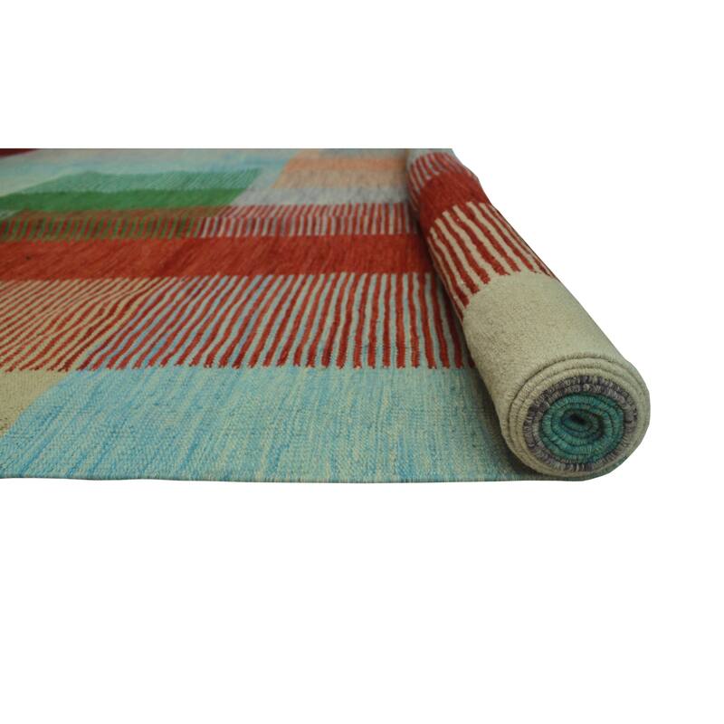 Hand-Woven Winchester Kilim Bennet Rust/Green Rug - 9'8" x 14'1"
