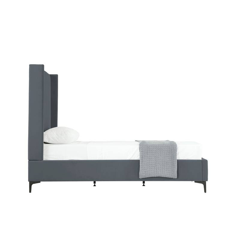 Manhattan Comfort Promenade Mid-Century Modern Velvet Upholstered Bed
