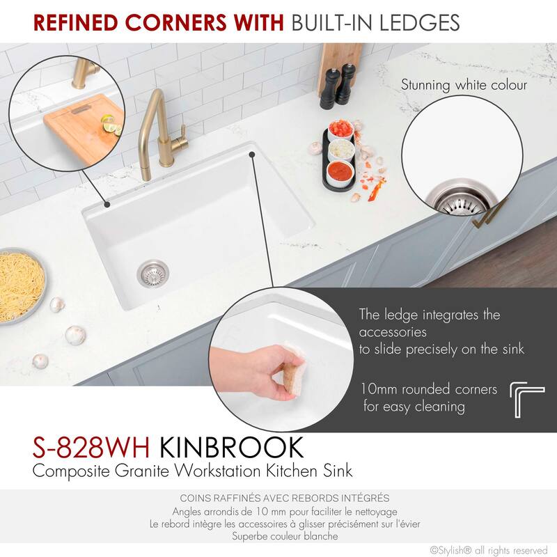 STYLISH Dual Mount 28" Single Bowl Composite Granite Kitchen Sink - 28" x 18" x 9.5"