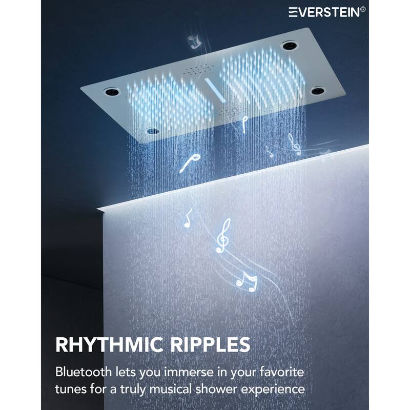 Thermostatic Dual Head System, 64-Color LED Mood Lighting 3-Functions Shower Head with Bluetooth Music & 3 Body Jets