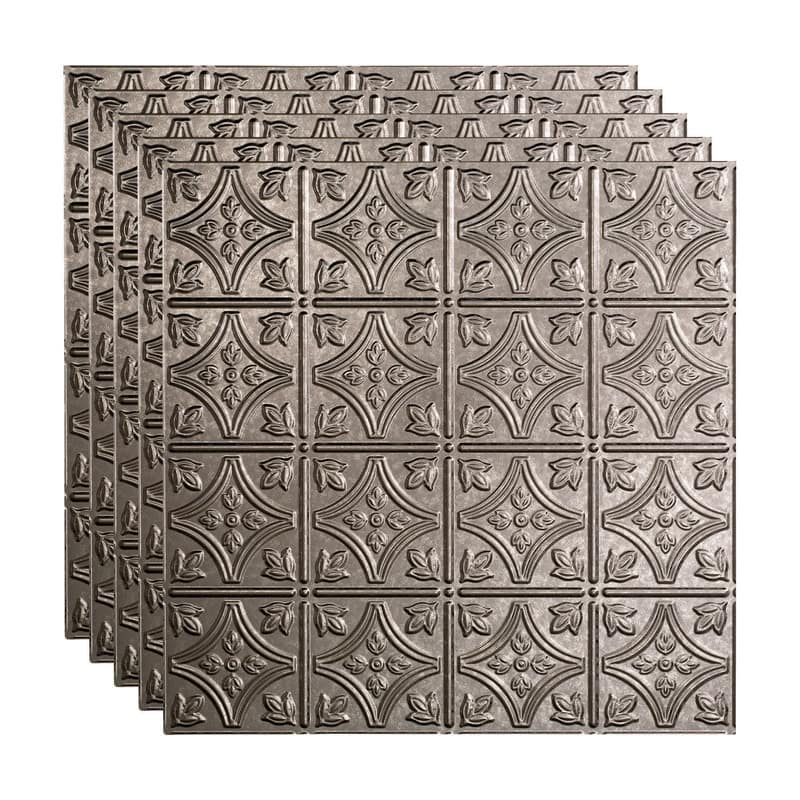 FASÄDE Traditional Style 1 Decorative Vinyl 2ft x 2ft Lay in Ceiling Panel in Galvanized Steel (5 Pack) - 5 Pack - Galvanized Steel