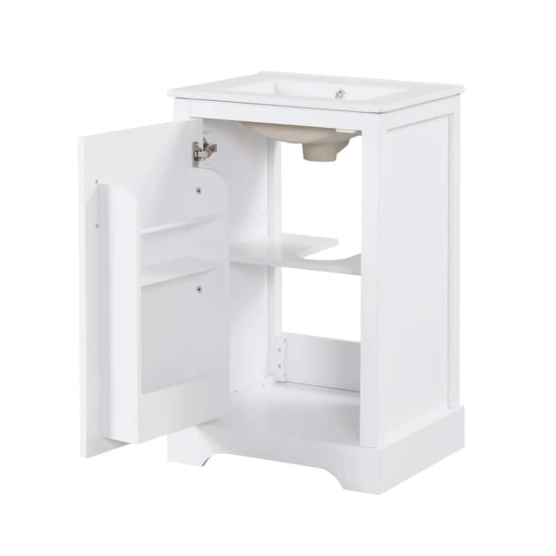Bathroom Vanity with Sink, Small Bathroom Cabinet with Door, Vanity Set with 2-Tier Storage Rack and Adjustable Shelve