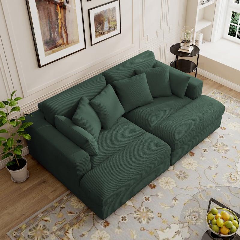 Modern Corduroy Modular Sectional Sofa Chaise Couch Bed - Hunter Green&4 Pillows - Symmetrical