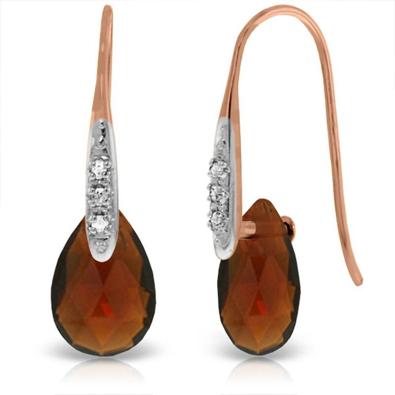 14K Solid Gold Fish Hook Earrings w/ Diamonds & Briolette Garnets - Rose