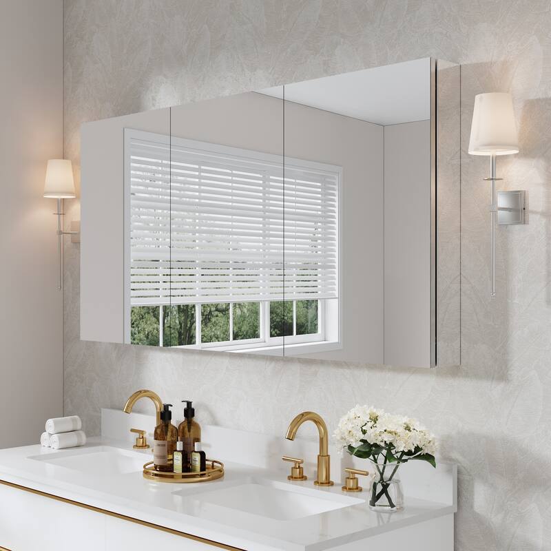 Recessed or Surface Wall Mount Bathroom Medicine Cabinet With Adjustable Glass Shelves