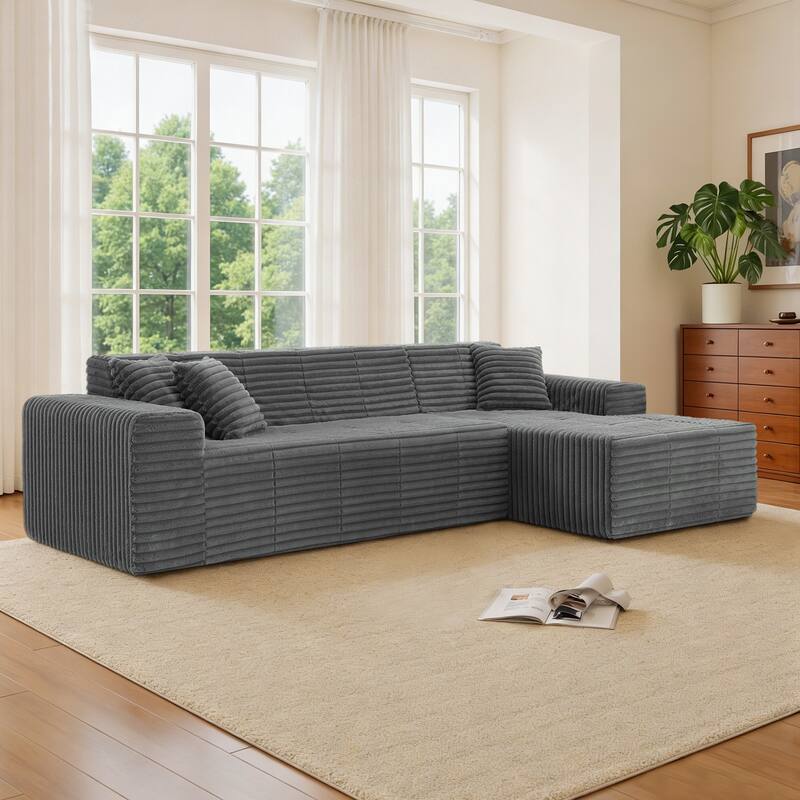 Scandinavian Corduroy Full-Foam Modular Sectional Sofa Set - Grey