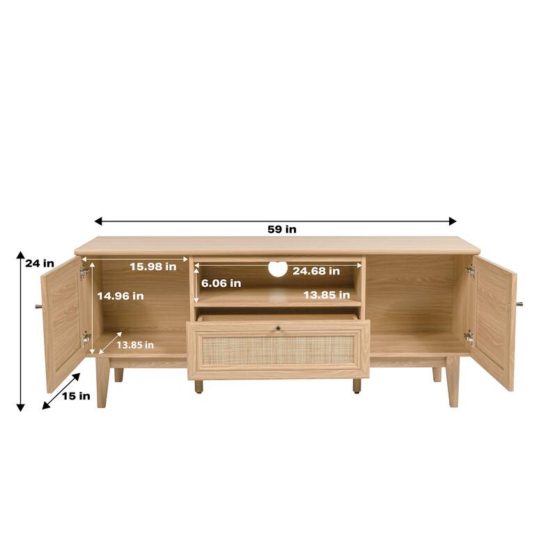 Gennaro 59 in. Farmhouse Caned TV Stand with Drawer and Storage Doors Fits TVs up to 65 in. with Cable Management, by JONATHAN Y